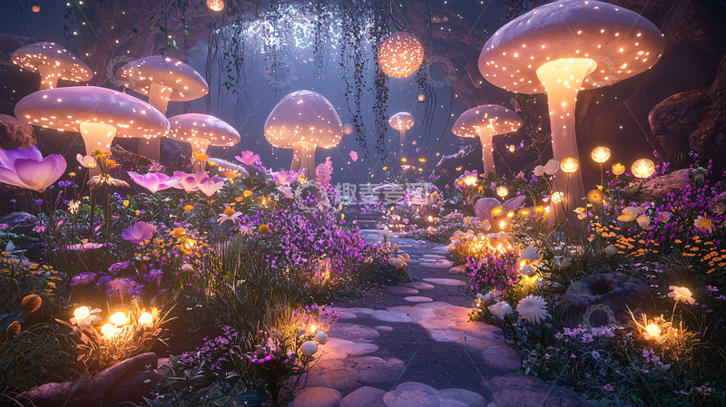 高清大图下载【趣麦麦图】梦幻森林蘑菇灯