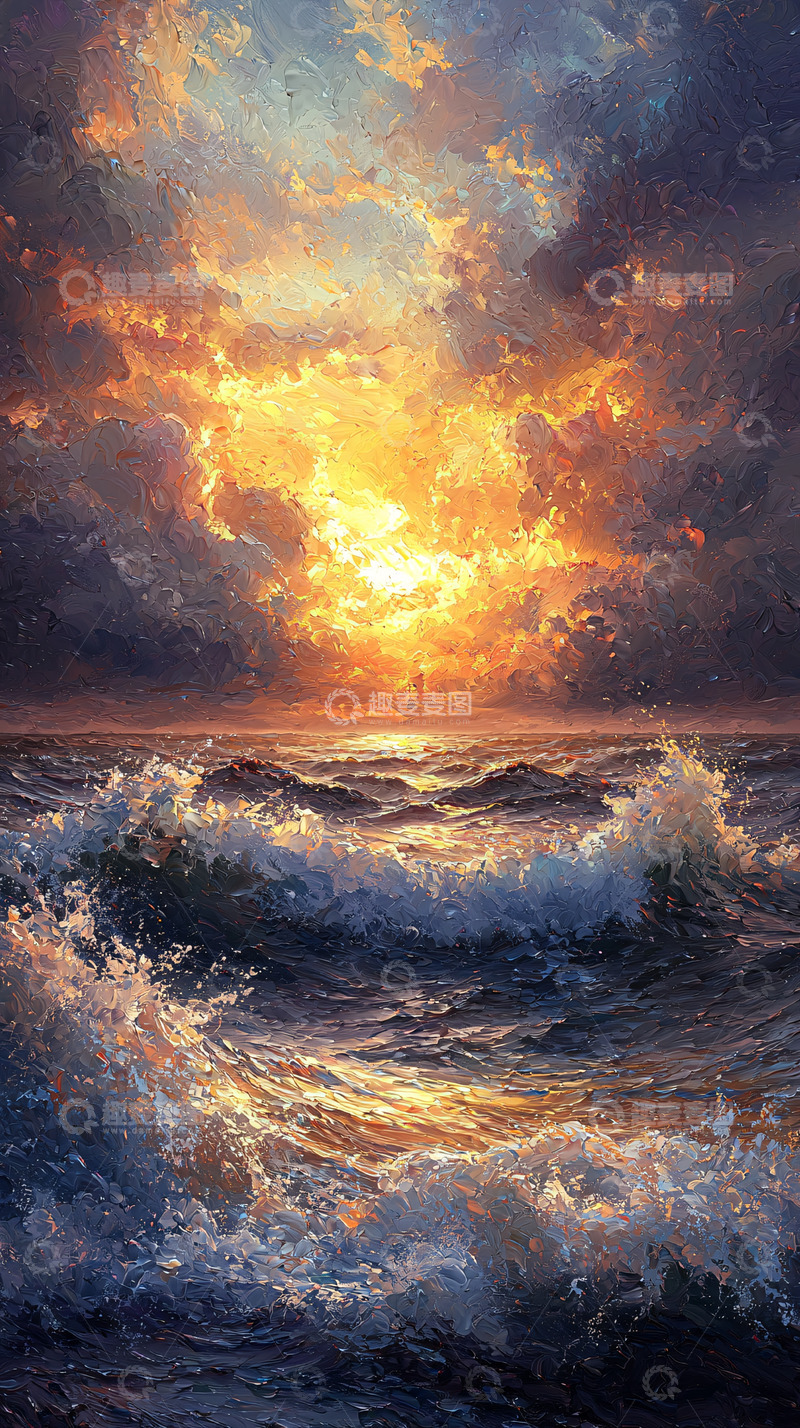 高清大图下载【趣麦麦图】海浪日落