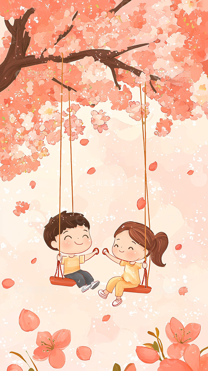 高清大图下载【趣麦麦图】樱花树下荡秋千