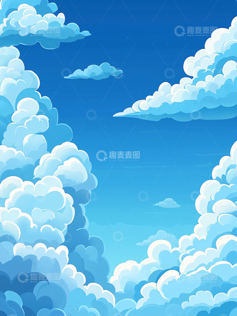 高清大图下载【趣麦麦图】蓝天白云卡通风格