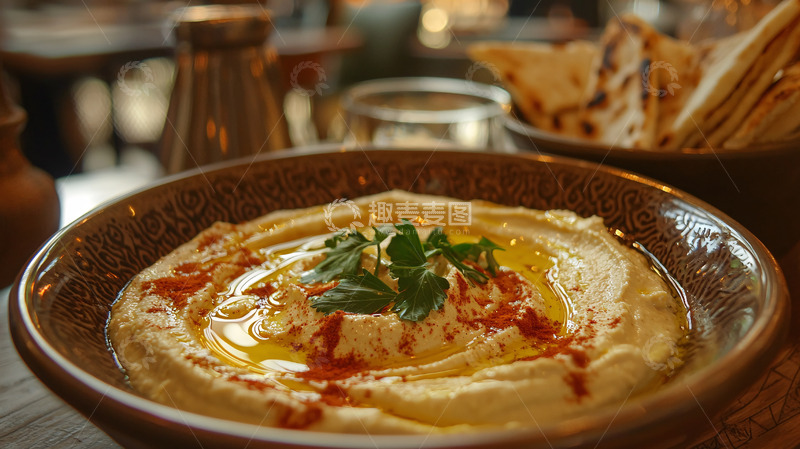 高清大图下载【趣麦麦图】鹰嘴豆泥配面包