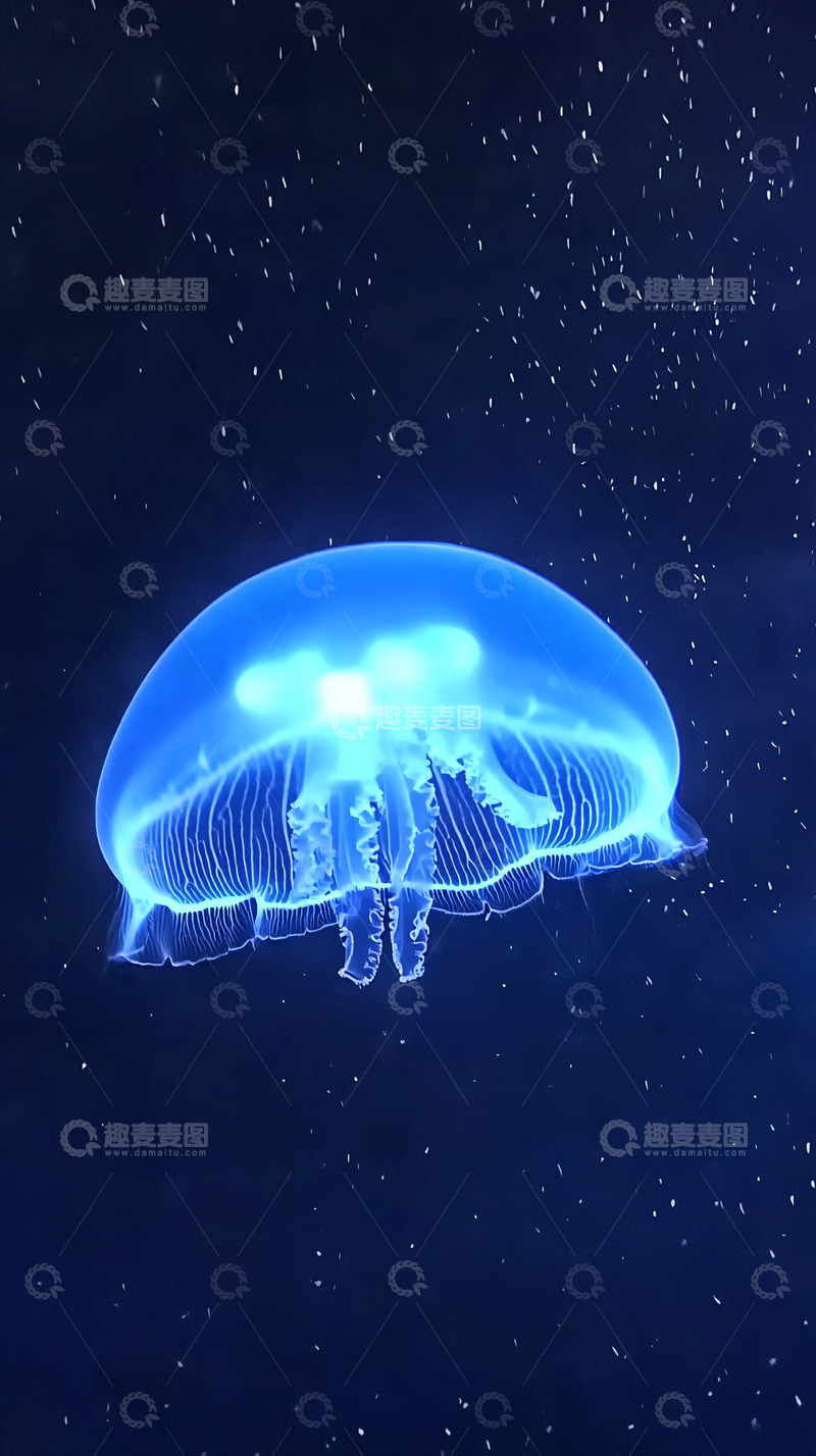 高清大图下载【趣麦麦图】深海蓝光水母高清图片