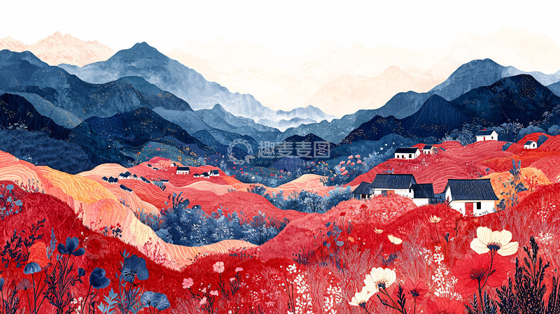 高清大图下载【趣麦麦图】红山坡上的村庄