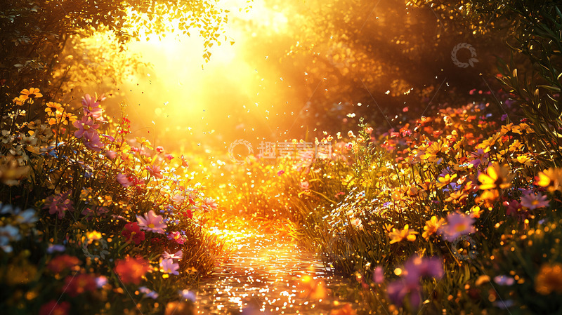 高清大图下载【趣麦麦图】阳光森林花海小路