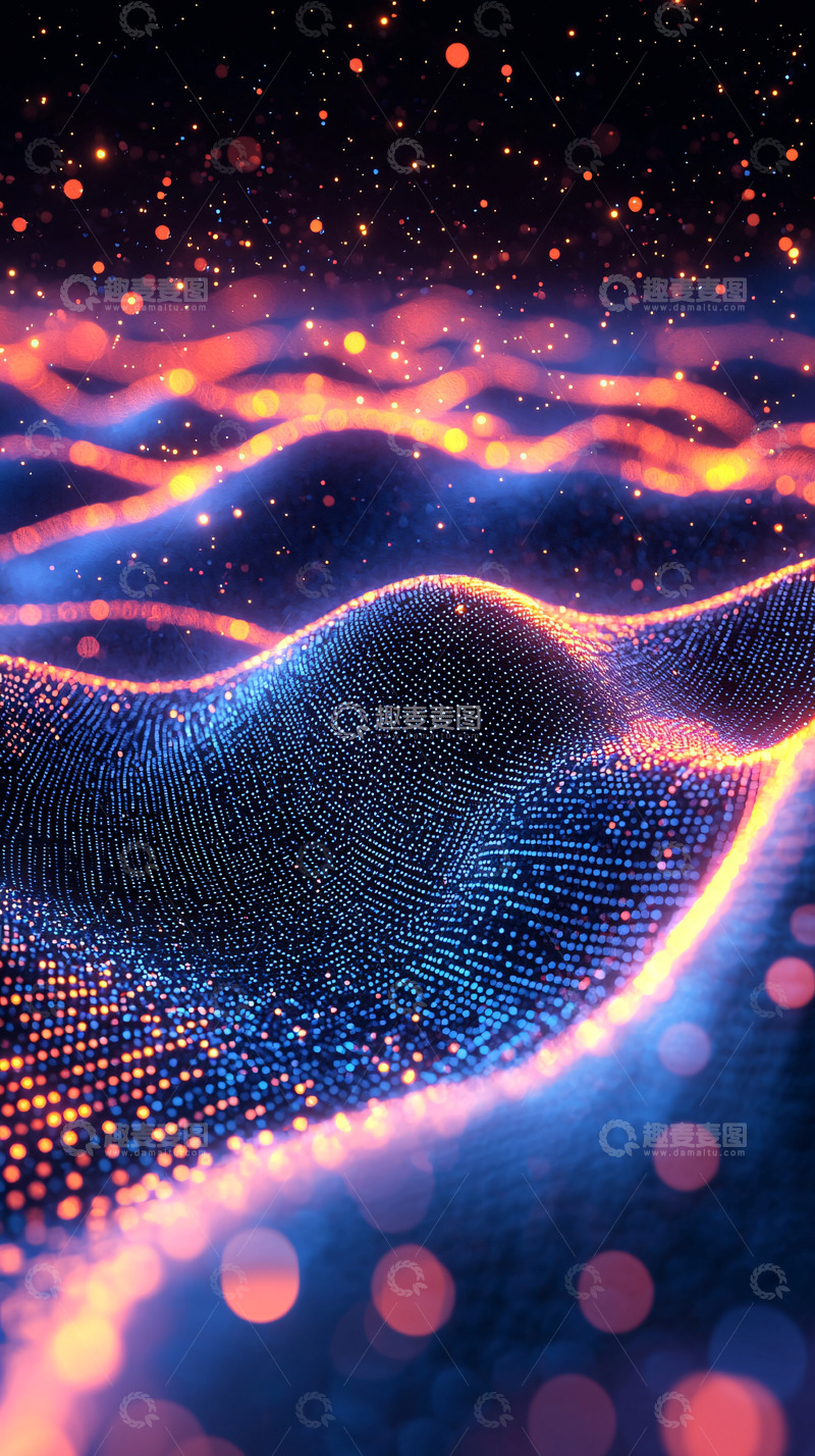 高清大图下载【趣麦麦图】蓝色科技感发光曲线背景