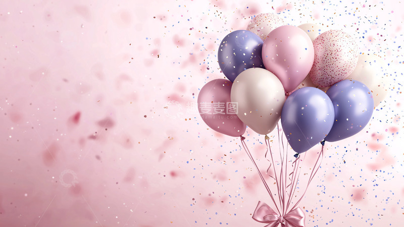 高清大图下载【趣麦麦图】粉色气球与五彩纸屑
