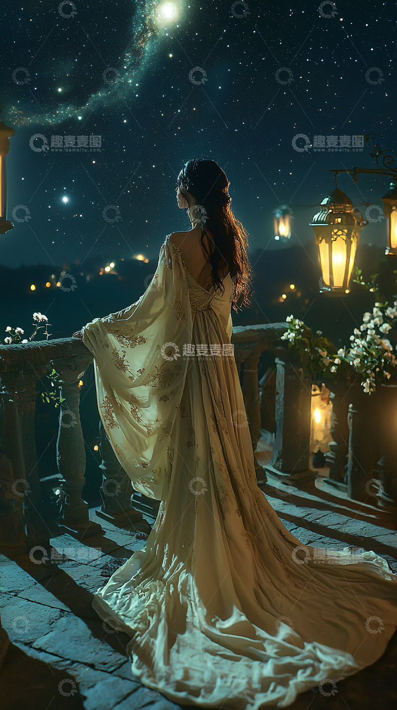 高清大图下载【趣麦麦图】星空下的女子