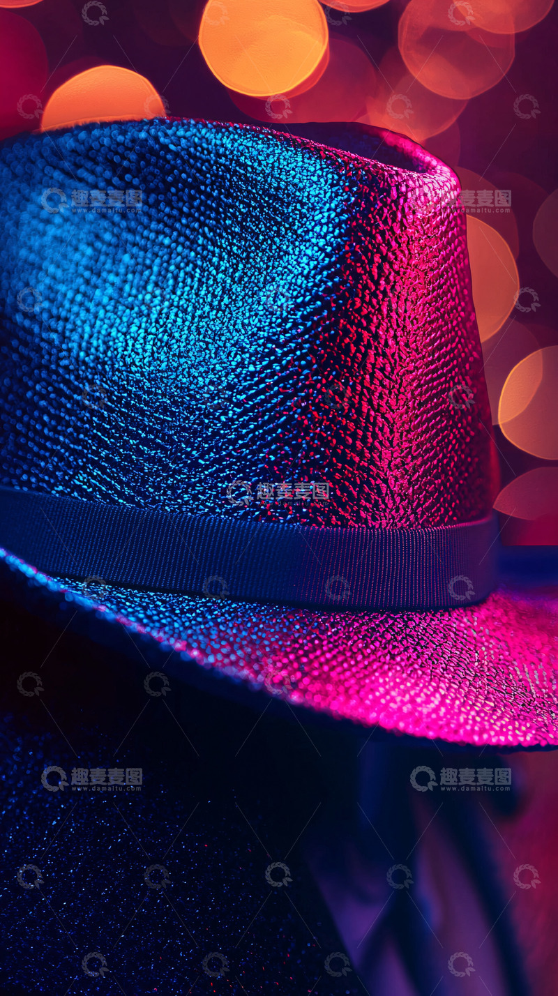 高清大图下载【趣麦麦图】-霓虹灯下的双色礼帽