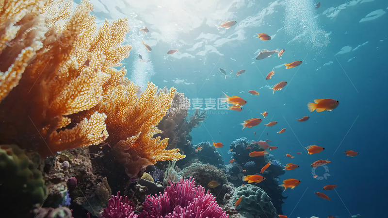 高清大图下载【趣麦麦图】阳光下的珊瑚礁鱼群
