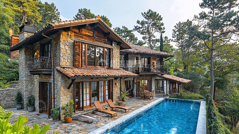 高清大图下载【趣麦麦图】山林别墅泳池