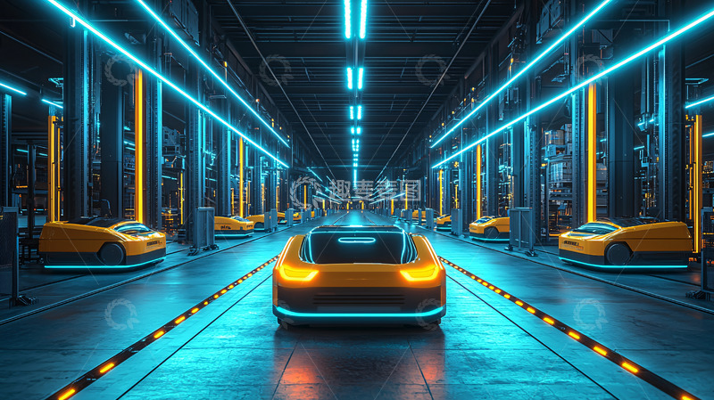 高清大图下载【趣麦麦图】未来科技感自动驾驶汽车停车场