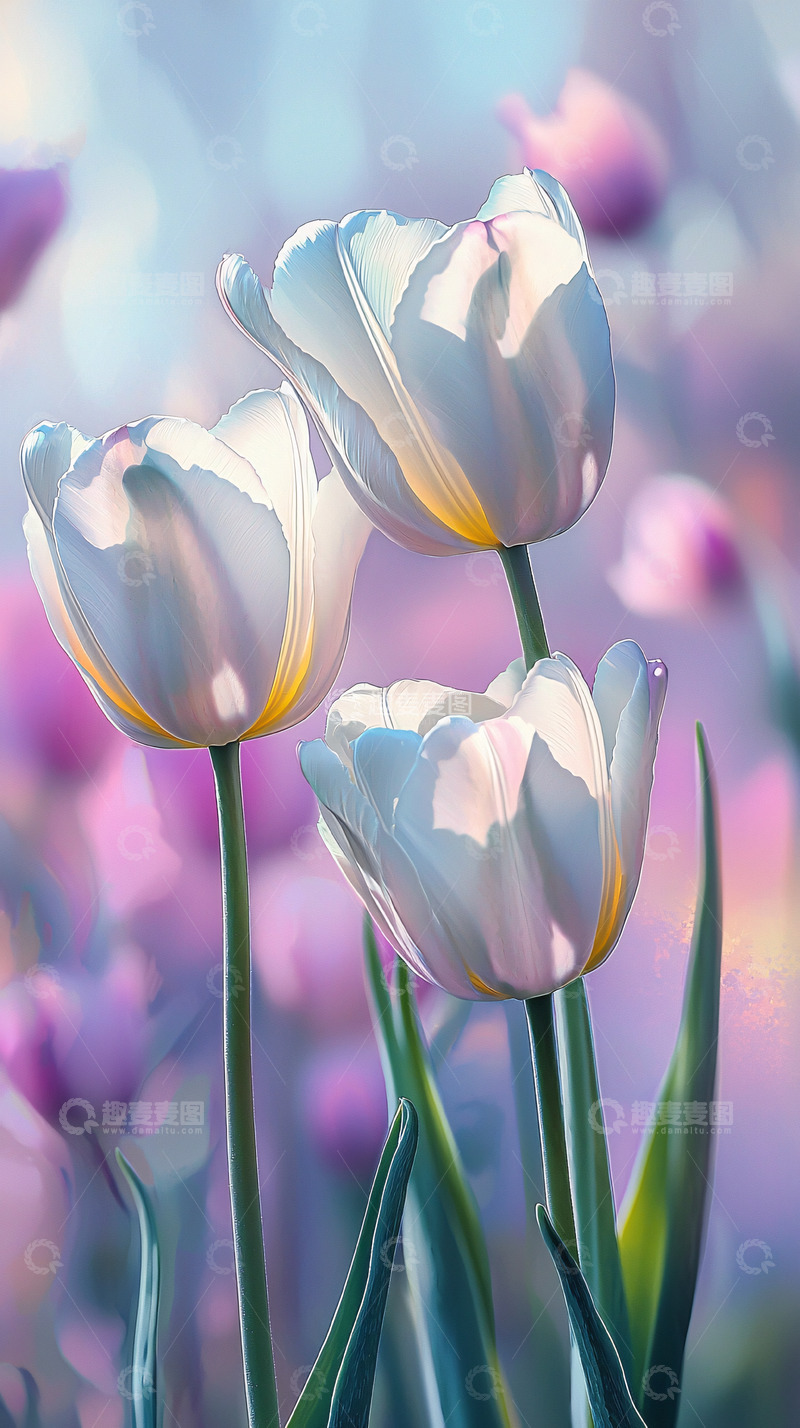 高清大图下载【趣麦麦图】三朵白色郁金香