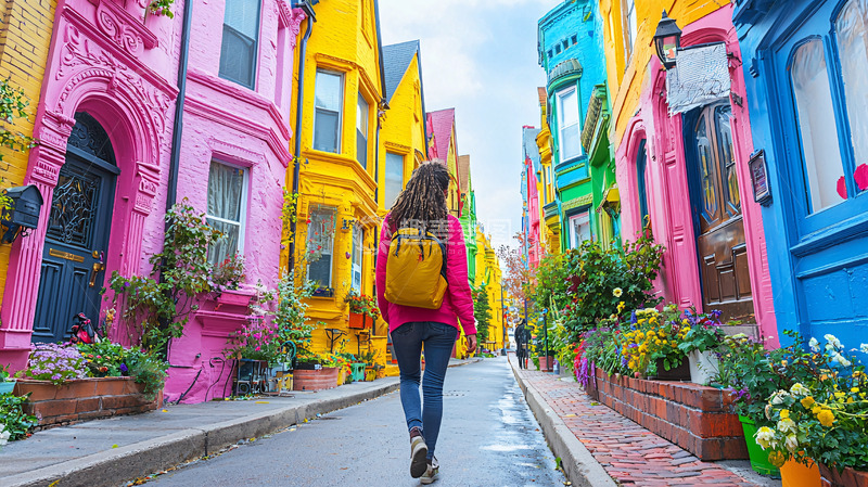 高清大图下载【趣麦麦图】彩色建筑街道