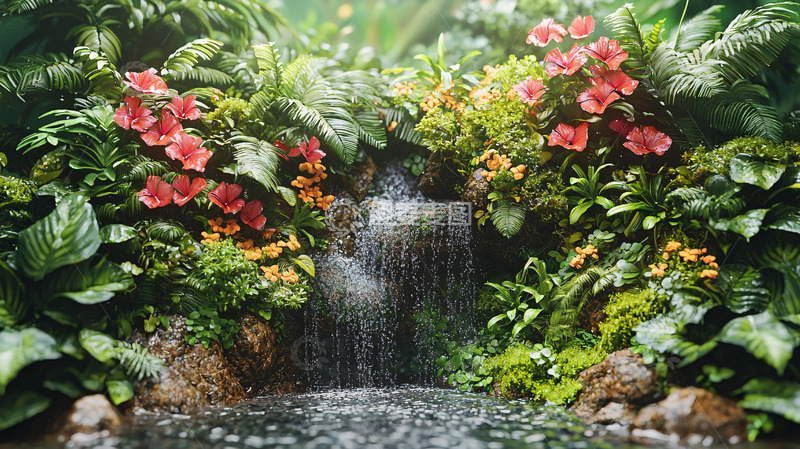 高清大图下载【趣麦麦图】热带植物环绕的瀑布