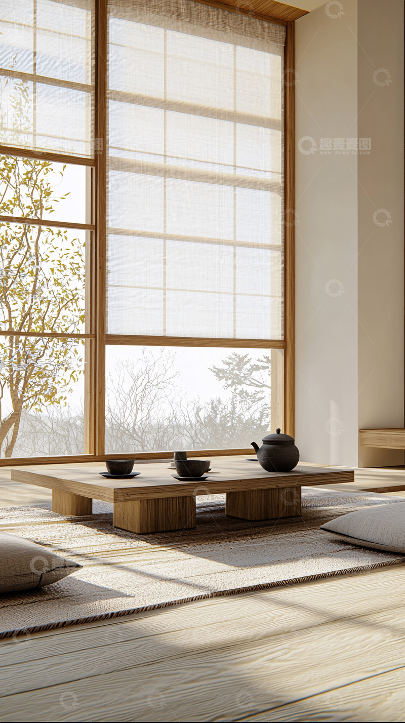 高清大图下载【趣麦麦图】极简日式茶室低茶几