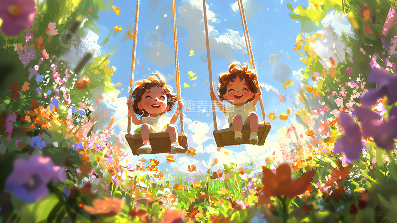 高清大图下载【趣麦麦图】阳光下荡秋千的女孩
