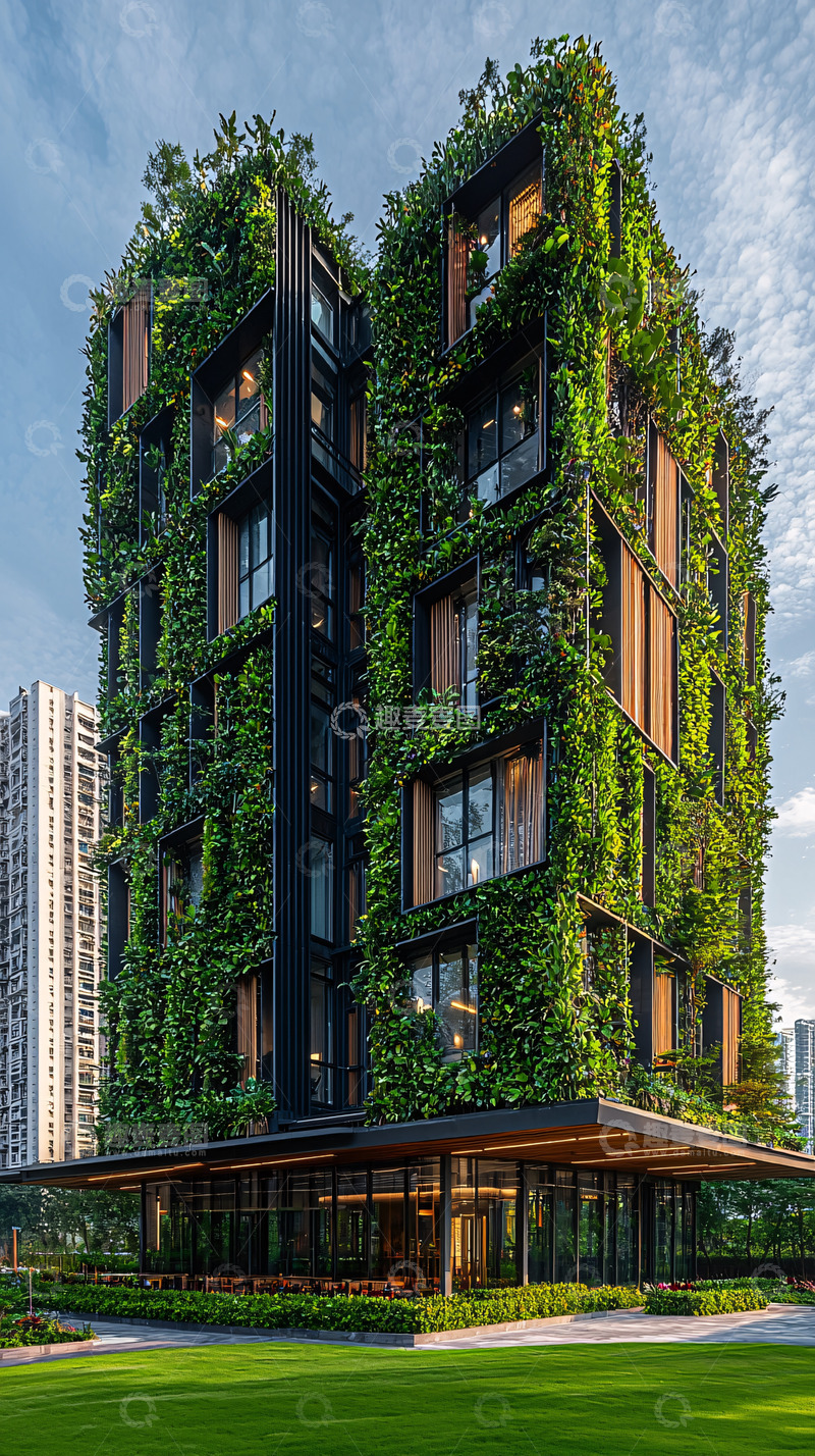 高清大图下载【趣麦麦图】绿植覆盖的现代建筑