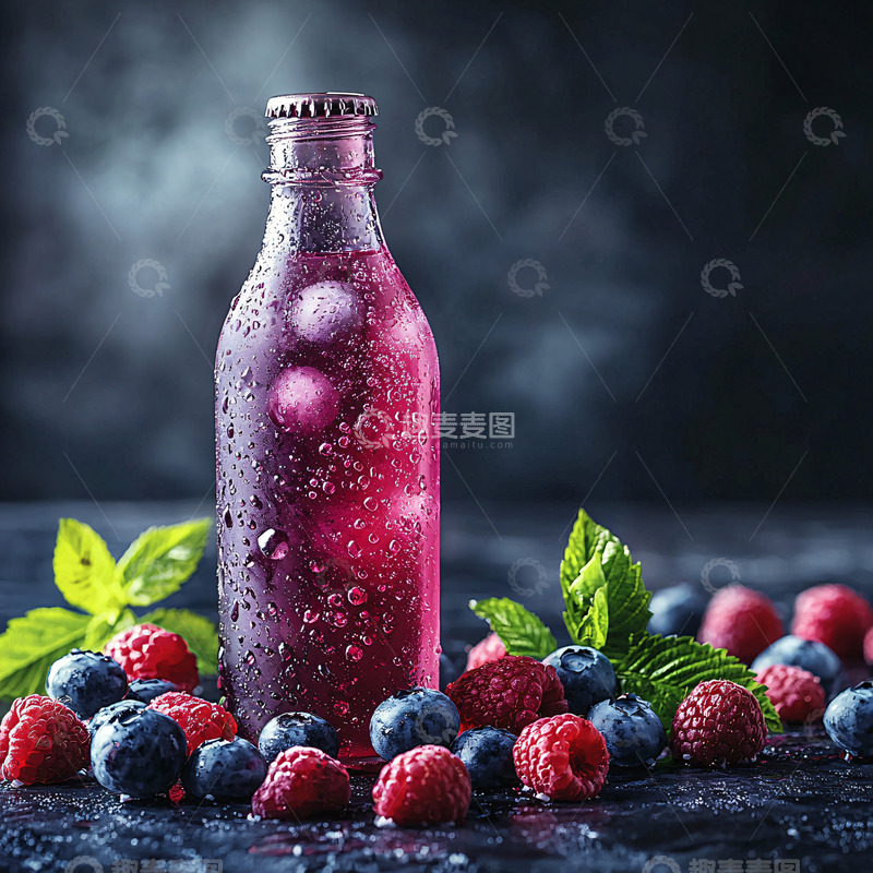 高清大图下载【趣麦麦图】蓝莓覆盆子饮料瓶