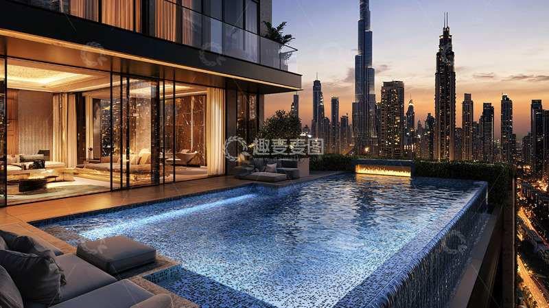 高清大图下载【趣麦麦图】迪拜奢华公寓顶层泳池