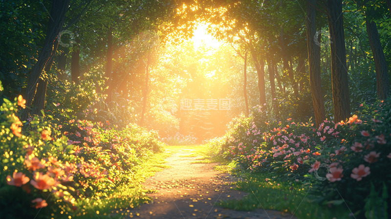 高清大图下载【趣麦麦图】森林小路阳光洒照