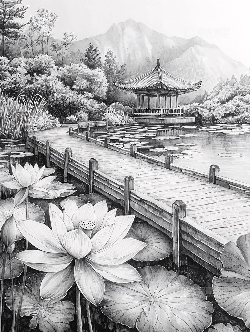 高清大图下载【趣麦麦图】铅笔画风景