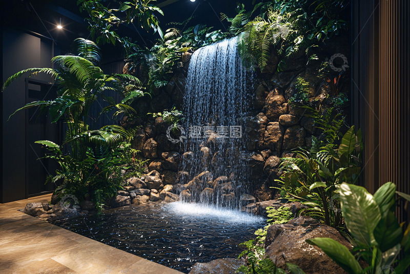 高清大图下载【趣麦麦图】室内瀑布景观