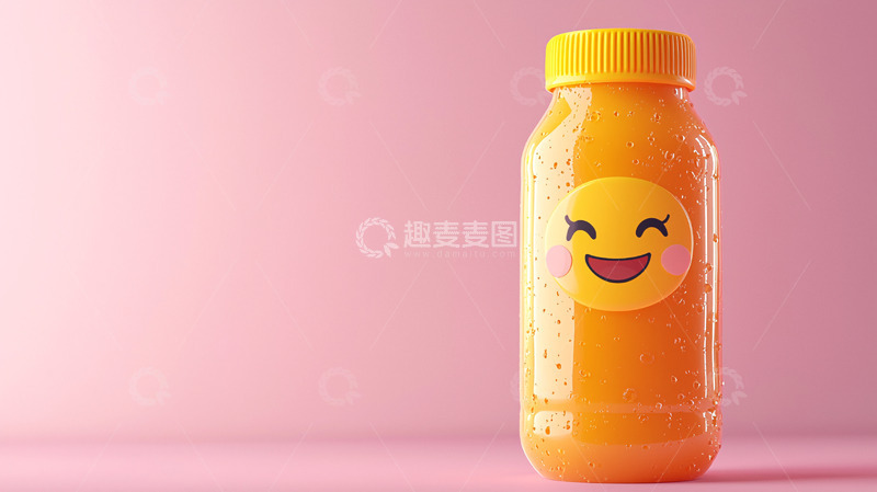 高清大图下载【趣麦麦图】粉色背景下快乐果汁瓶