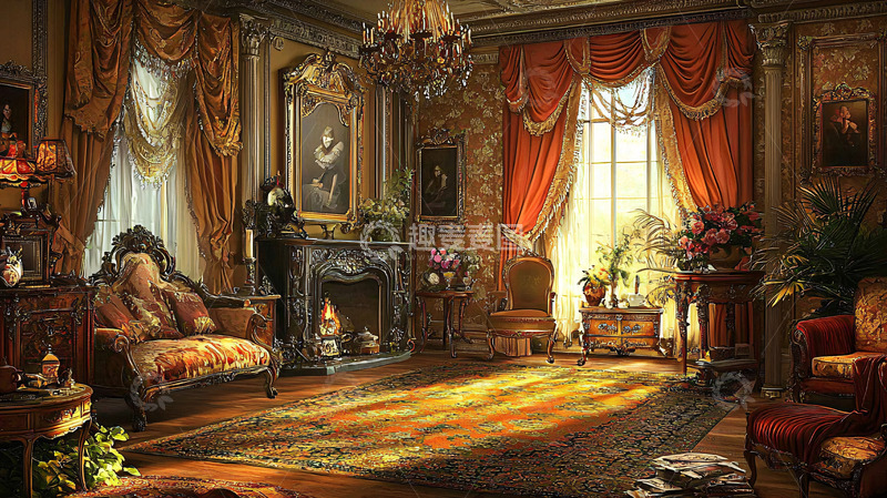 高清大图下载【趣麦麦图】欧式复古客厅