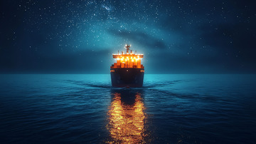 夜晚海上的巨轮