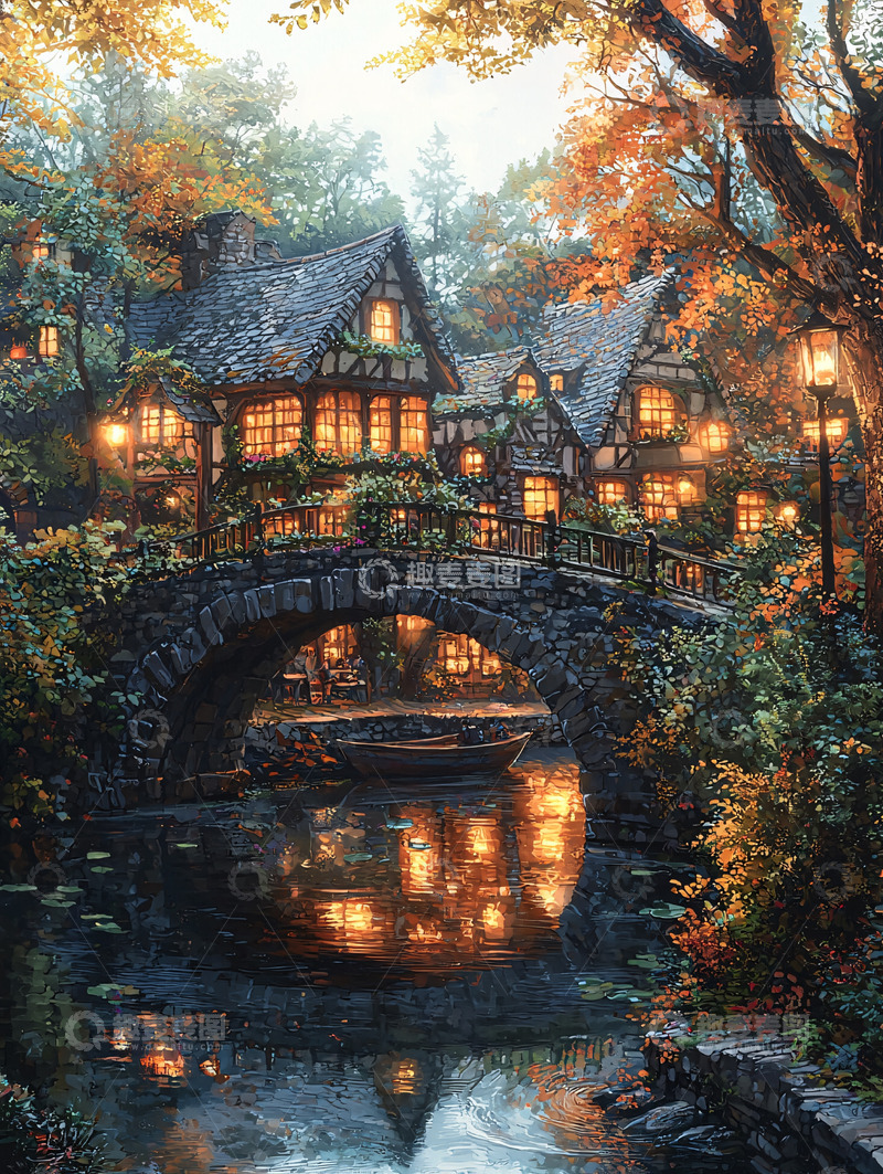 高清大图下载【趣麦麦图】秋夜童话般的小镇