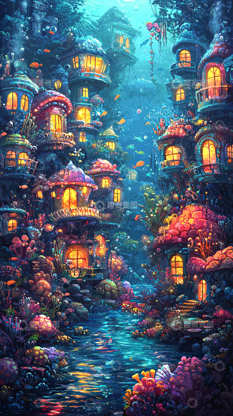 高清大图下载【趣麦麦图】海底奇幻童话小镇