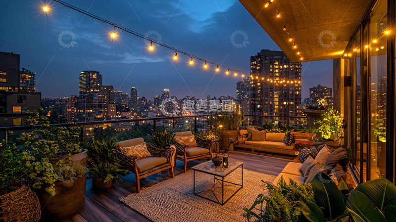 高清大图下载【趣麦麦图】-城市夜景阳台灯光装饰
