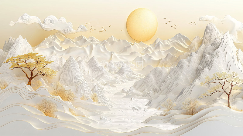 高清大图下载【趣麦麦图】金色太阳下的雪山风景