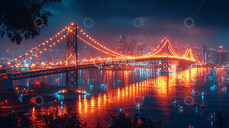 高清大图下载【趣麦麦图】夜晚灯光桥梁城市