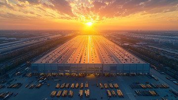 日落下的巨大仓库