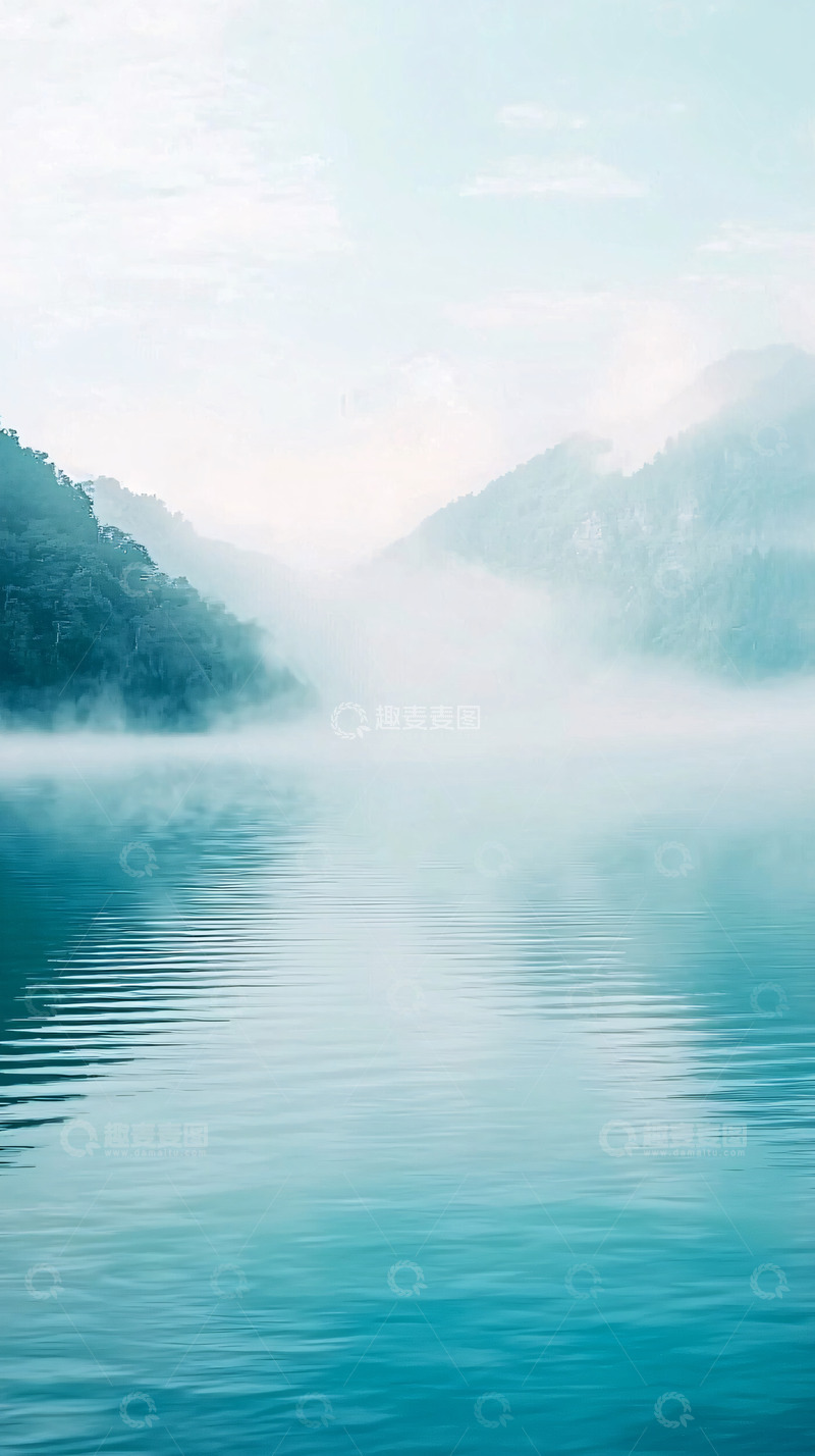 高清大图下载【趣麦麦图】雾气弥漫的宁静湖泊