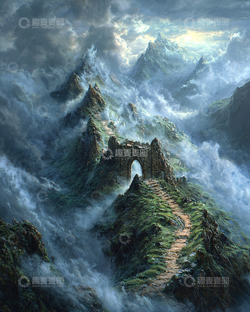 高清大图下载【趣麦麦图】云雾缭绕的山间古堡