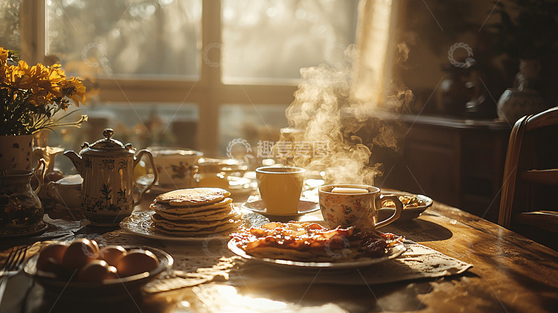 高清大图下载【趣麦麦图】温暖阳光下的早餐时光