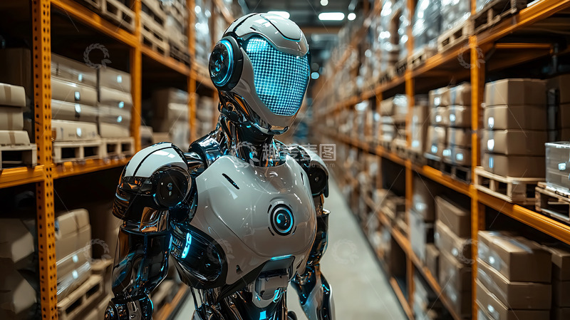 高清大图下载【趣麦麦图】仓库机器人搬运货物
