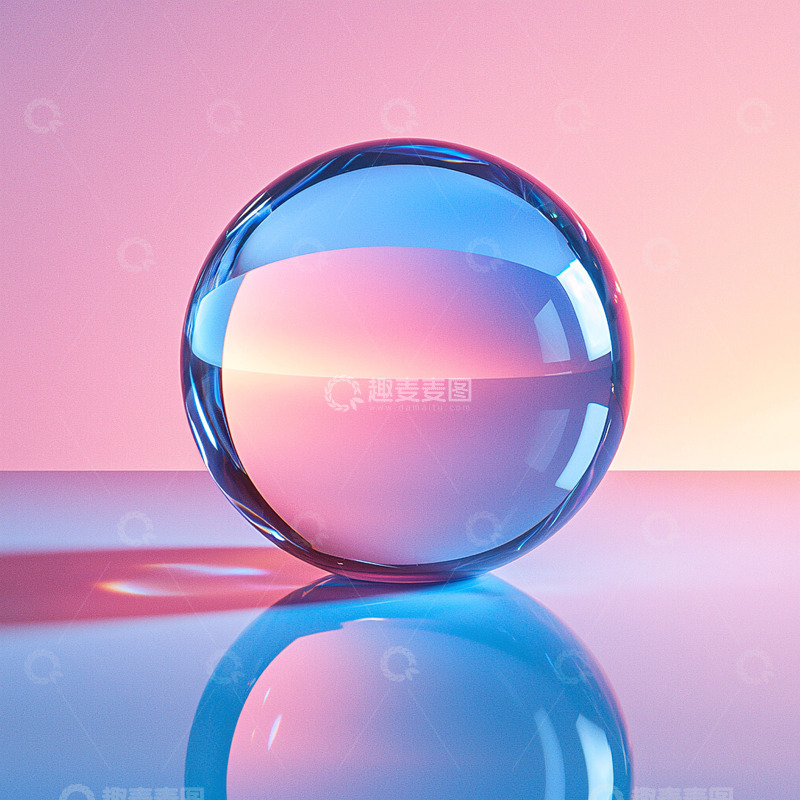 高清大图下载【趣麦麦图】粉色背景下的透明玻璃球