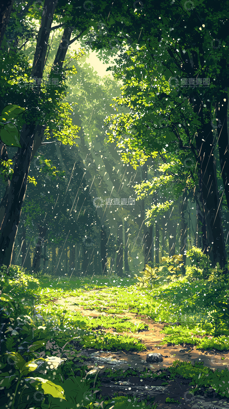 高清大图下载【趣麦麦图】雨中森林小路
