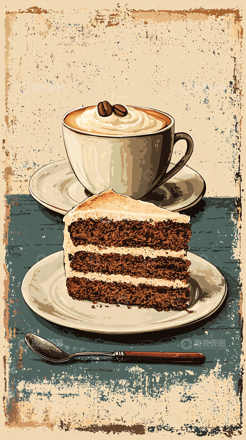 高清大图下载【趣麦麦图】复古咖啡蛋糕
