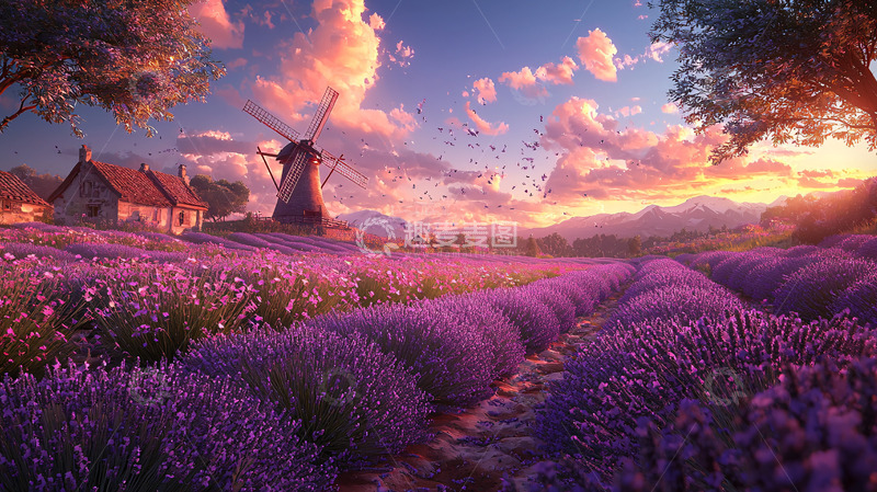 高清大图下载【趣麦麦图】薰衣草田园风光