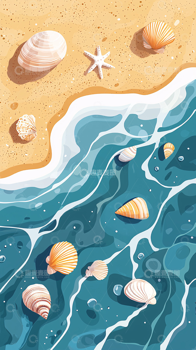 高清大图下载【趣麦麦图】海滩水彩风