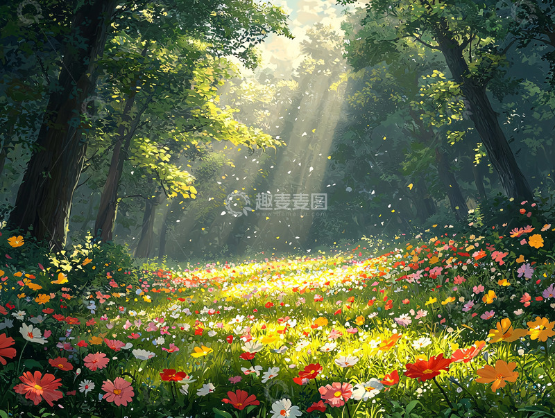 高清大图下载【趣麦麦图】阳光森林花海