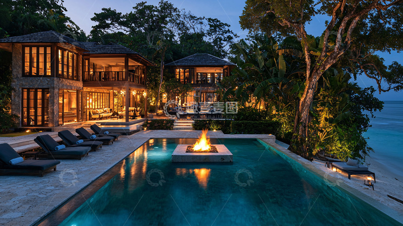 高清大图下载【趣麦麦图】海边别墅夜景
