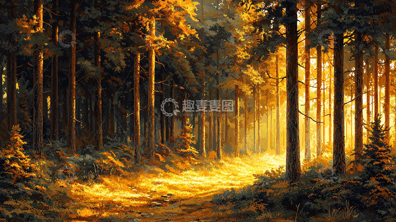 高清大图下载【趣麦麦图】阳光穿过树林的梦幻森林