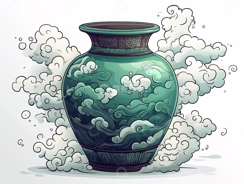 高清大图下载【趣麦麦图】青绿瓷器云纹花瓶