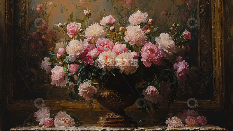 高清大图下载【趣麦麦图】油画牡丹静物
