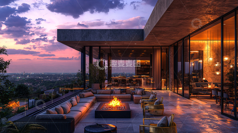 高清大图下载【趣麦麦图】现代简约山顶别墅夜景
